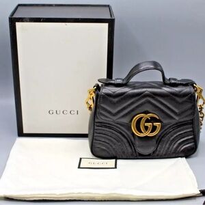 Gucci GG Marmont Crossbody Small Black Leather Handbag (Pre-owned)